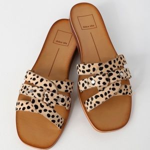 Dolce Vita Cait Leopard Calf Hair Flat Sandals